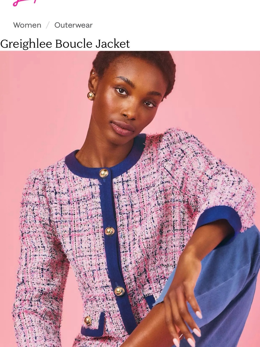 Lilly Pulitzer pink confetti Greighlee Bouclé Jacket with Navy Trim